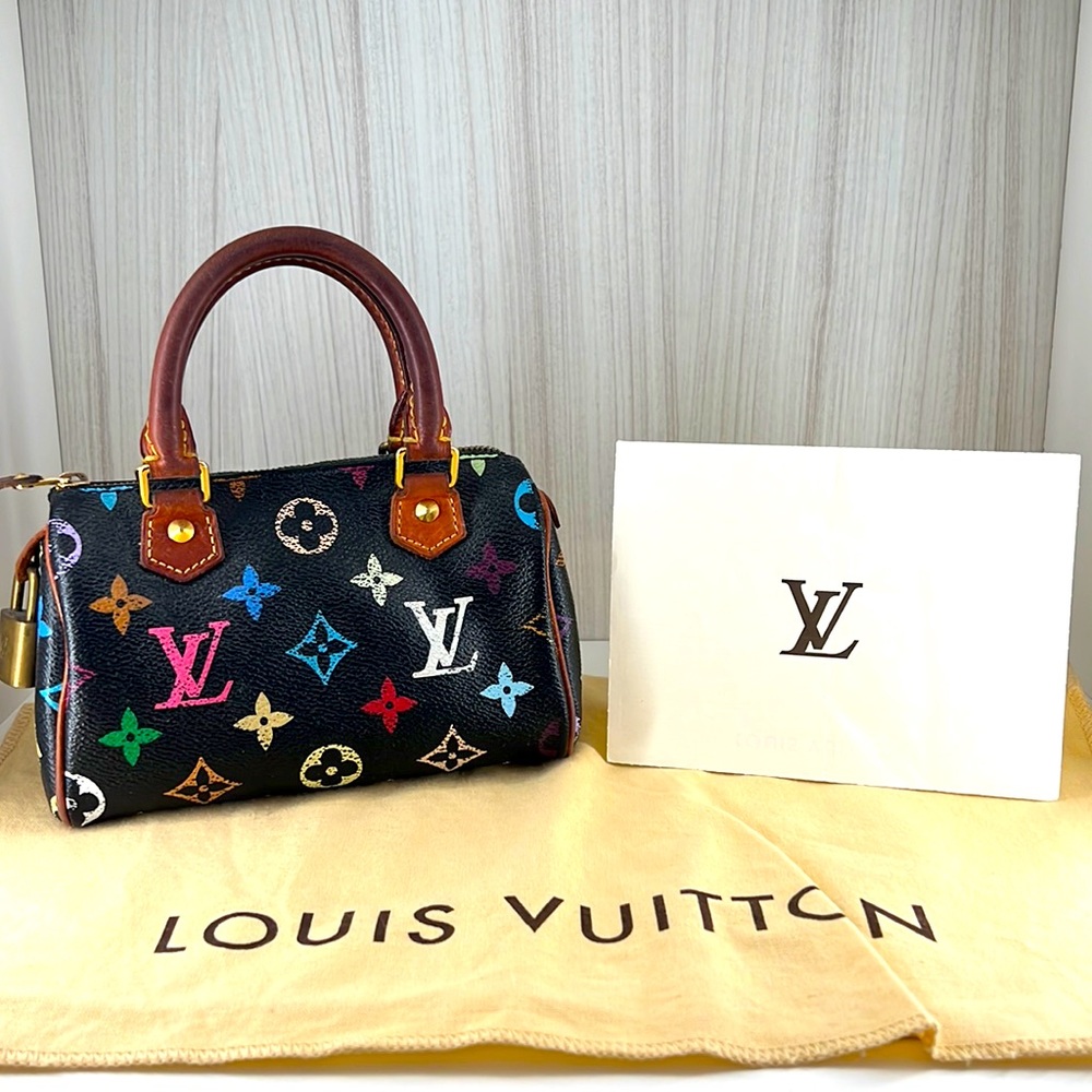 Louis Vuitton monogram mini black multicolor top handle speedy